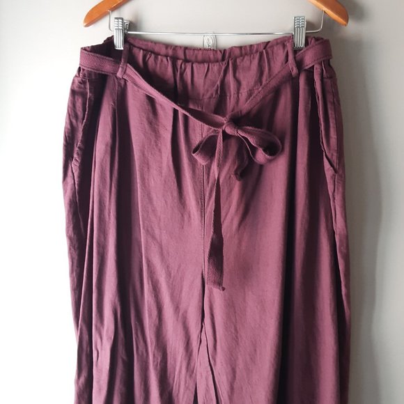 Civico 51 New! Made in Italy Burgundy Wide Linen Cotton Tie-Waist Pants Size 1X - Picture 3 of 16